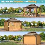 EROMMY 3x3.6m Hardtop Metal Gazebo with Curtains