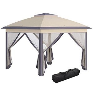 Beige Foldable Pop Up Gazebo with Mesh Sides