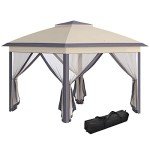 Beige Foldable Pop Up Gazebo with Mesh Sides