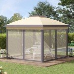 Beige Foldable Pop Up Gazebo with Mesh Sides