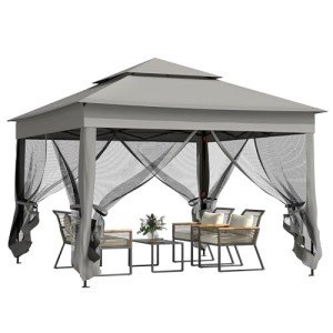 Outsunny 3x3m Pop Up Garden Gazebo with Netting