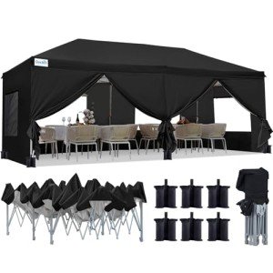 3x6m Pop Up Gazebo with Sides - Black