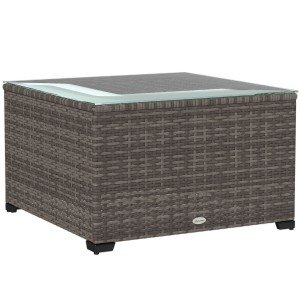 Dark Grey Rattan Outdoor Coffee Table with Glass Top