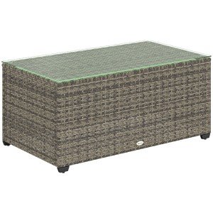 Dark Grey Rattan Outdoor Coffee Table with Glass Top