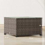 Dark Grey Rattan Outdoor Coffee Table with Glass Top