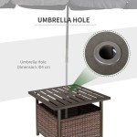 Outsunny Rattan Coffee Table with Umbrella Hole