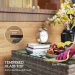 Dark Grey Rattan Outdoor Coffee Table with Glass Top