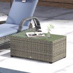 Dark Grey Rattan Outdoor Coffee Table with Glass Top