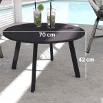 70cm Round Black Coffee Table with Foot Pads