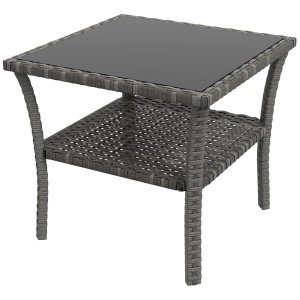 Grey PE Rattan Two-Tier Coffee Table