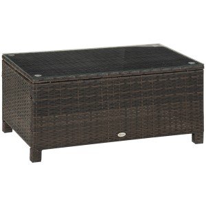 Outsunny Rattan Side Table with Glass Top