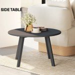 70cm Round Black Coffee Table with Foot Pads