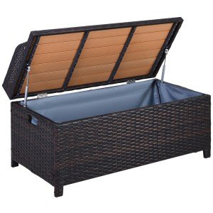 Mixed Brown Rattan Outdoor Storage Bench
