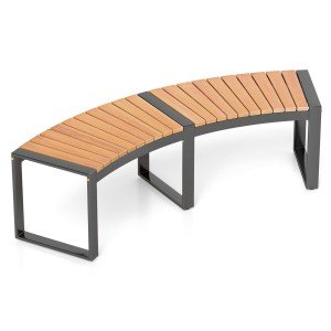 Curved Acacia Wood Firepit Bench with Metal Frame