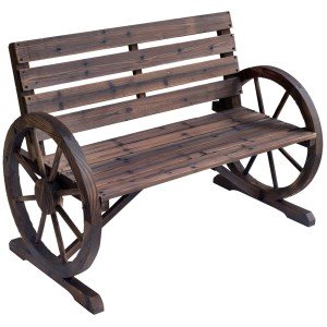 Outsunny Wooden Garden Bench with Wagon Wheel Design