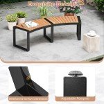 Curved Acacia Wood Firepit Bench with Metal Frame