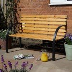 Curved Wooden Garden Bench for Two with Metal Frame