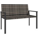 Rattan Garden Loveseat Bench with Quick-Dry Cushion