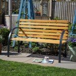 Curved Wooden Garden Bench for Two with Metal Frame