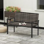 Rattan Garden Loveseat Bench with Quick-Dry Cushion