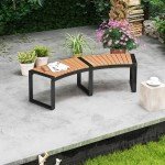 Curved Acacia Wood Firepit Bench with Metal Frame