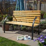 Curved Wooden Garden Bench for Two with Metal Frame