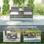 Charcoal Grey Rattan Garden Bench with Glass Table