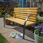 Curved Wooden Garden Bench for Two with Metal Frame
