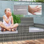 Charcoal Grey Rattan Garden Bench with Glass Table