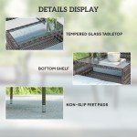 Charcoal Grey Rattan Garden Bench with Glass Table
