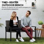 Rattan Garden Loveseat Bench with Quick-Dry Cushion