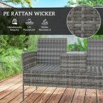 Charcoal Grey Rattan Garden Bench with Glass Table