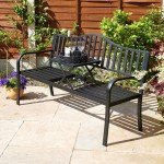 Black Garden Bench Loveseat with Drinks Table