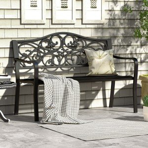 Black 127CM Outdoor Garden Bench with Armrests
