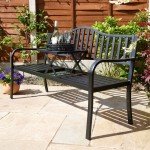 Black Garden Bench Loveseat with Drinks Table