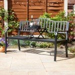 Black Garden Bench Loveseat with Drinks Table
