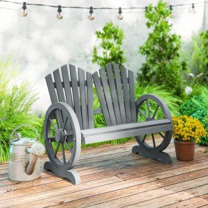 Garden Bench Loveseat with Wheel-Shaped Armrests
