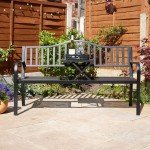 Black Garden Bench Loveseat with Drinks Table
