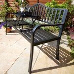 Black Garden Bench Loveseat with Drinks Table