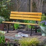 Metal Frame Garden Bench with Wooden Seats for 2