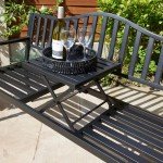 Black Garden Bench Loveseat with Drinks Table