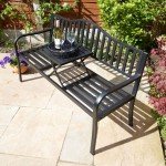 Black Garden Bench Loveseat with Drinks Table