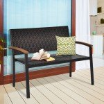 Stackable PE Wicker Garden Loveseat Bench