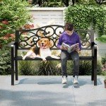 Black 127CM Outdoor Garden Bench with Armrests