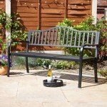 Black Garden Bench Loveseat with Drinks Table