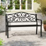 Black 127CM Outdoor Garden Bench with Armrests