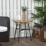 Beige Rattan Side Table with Glass Top