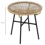 Beige Rattan Side Table with Glass Top