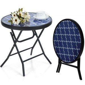 Mosaic Design Round Glass Outdoor Patio Table