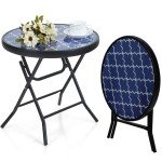 Mosaic Design Round Glass Outdoor Patio Table